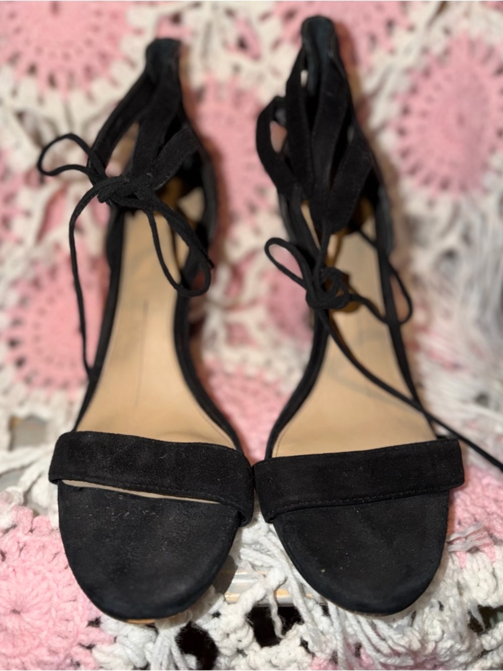 Black Lace-Up Suede Women’s Sandals